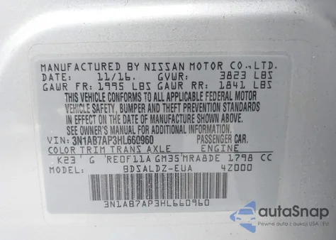 2017 Nissan Sentra Sv из США, поврежденный, VIN 3N1AB7AP3HL660960